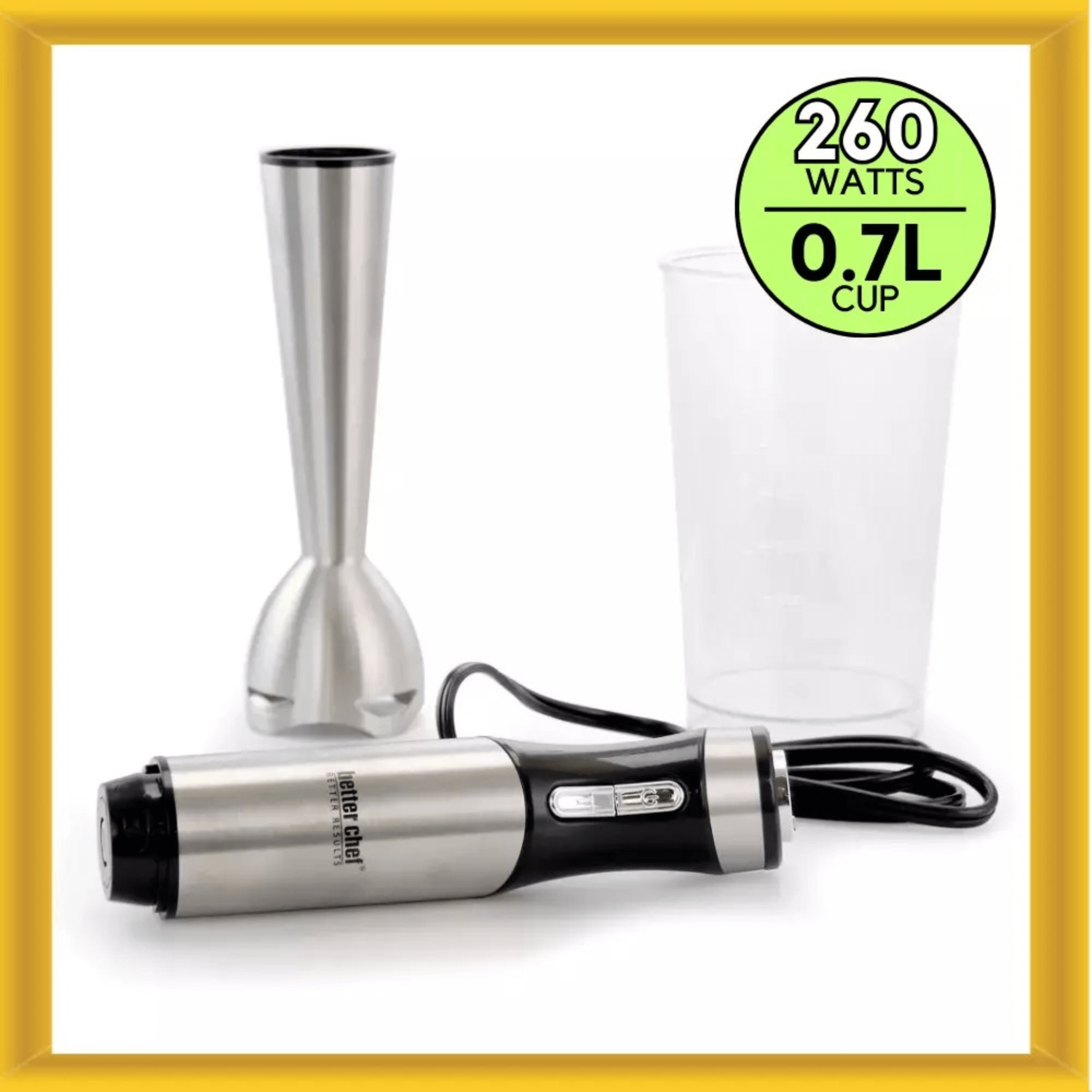 Better Chef 260W Variable Speed Stainless Steel Immersion Blender with Cup Jupiter Gear Home