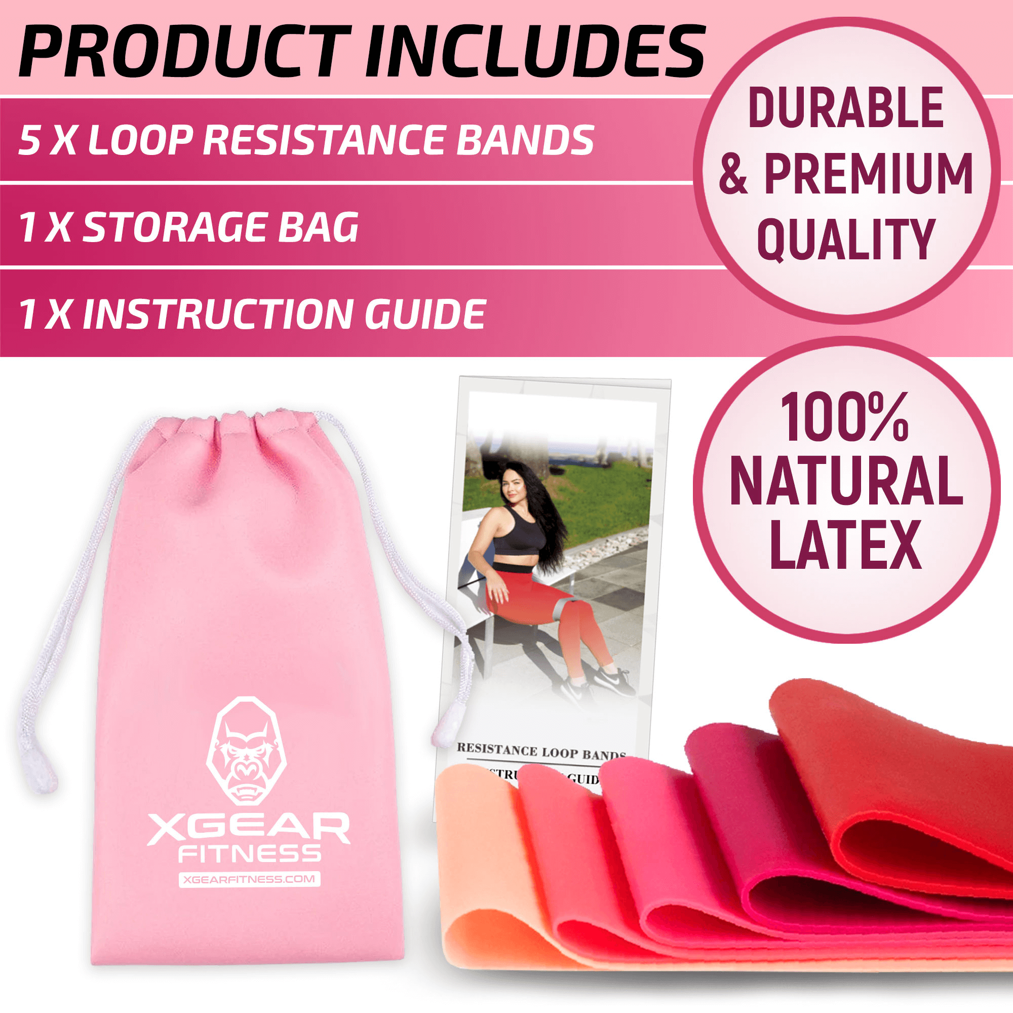 XGear Fitness Loop Resistance Band Set of 5 for Women with Carry Bag Jupiter Gear Home