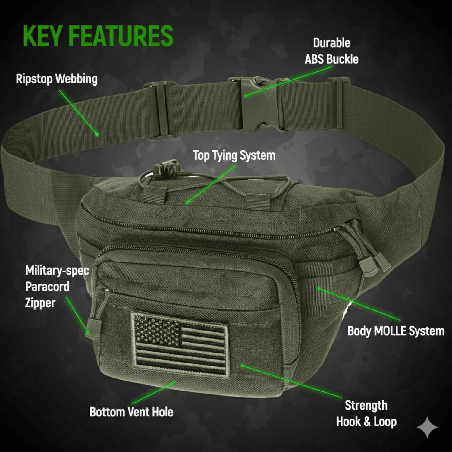 XGear Tactical Hunting Fanny Pack with USA Flag Patch Jupiter Gear Home