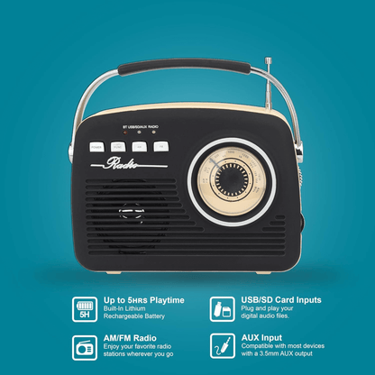 Supersonic Multi-Function Bluetooth Retro Speaker with Rechargeable Battery Jupiter Gear Home