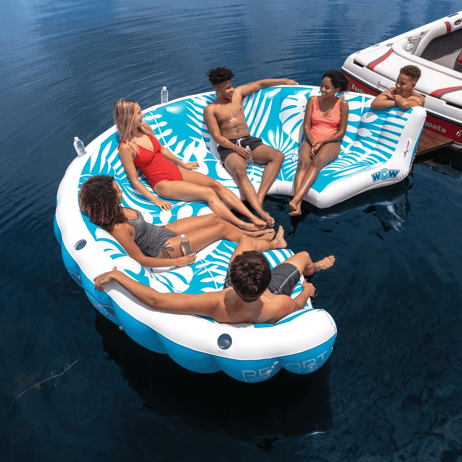 WOW Watersports Inflatable Lounging Resort Island for 6-8 People w Cup Holders Jupiter Gear Home