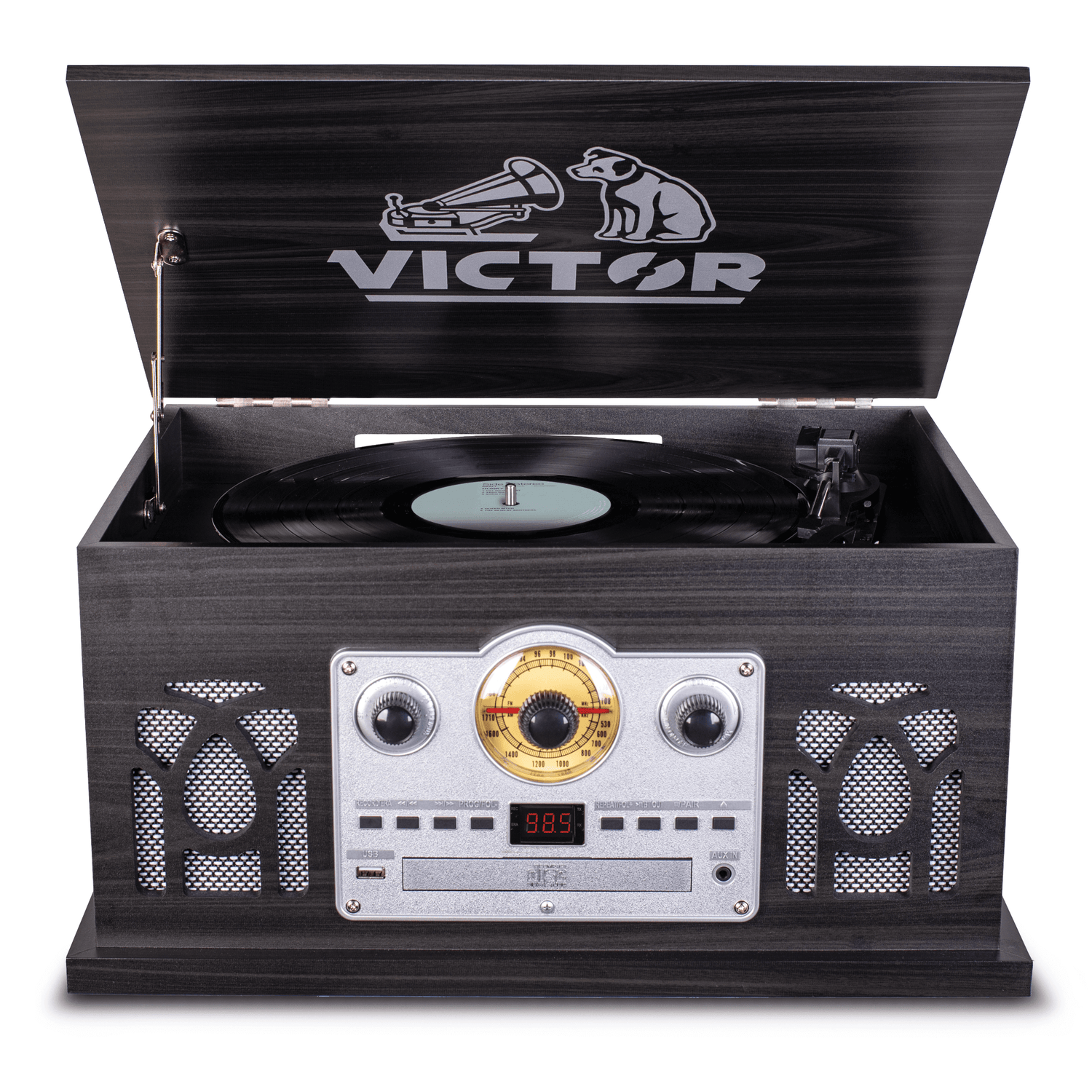 Victor Belmont 8-in-1 Wood Music Center Graphite - Refurbished Jupiter Gear Home
