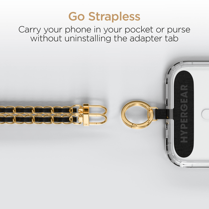 HyperGear TECHcessories Gold Chain with Black Vegan Leather Universal Crossbody Phone Strap Jupiter Gear Home