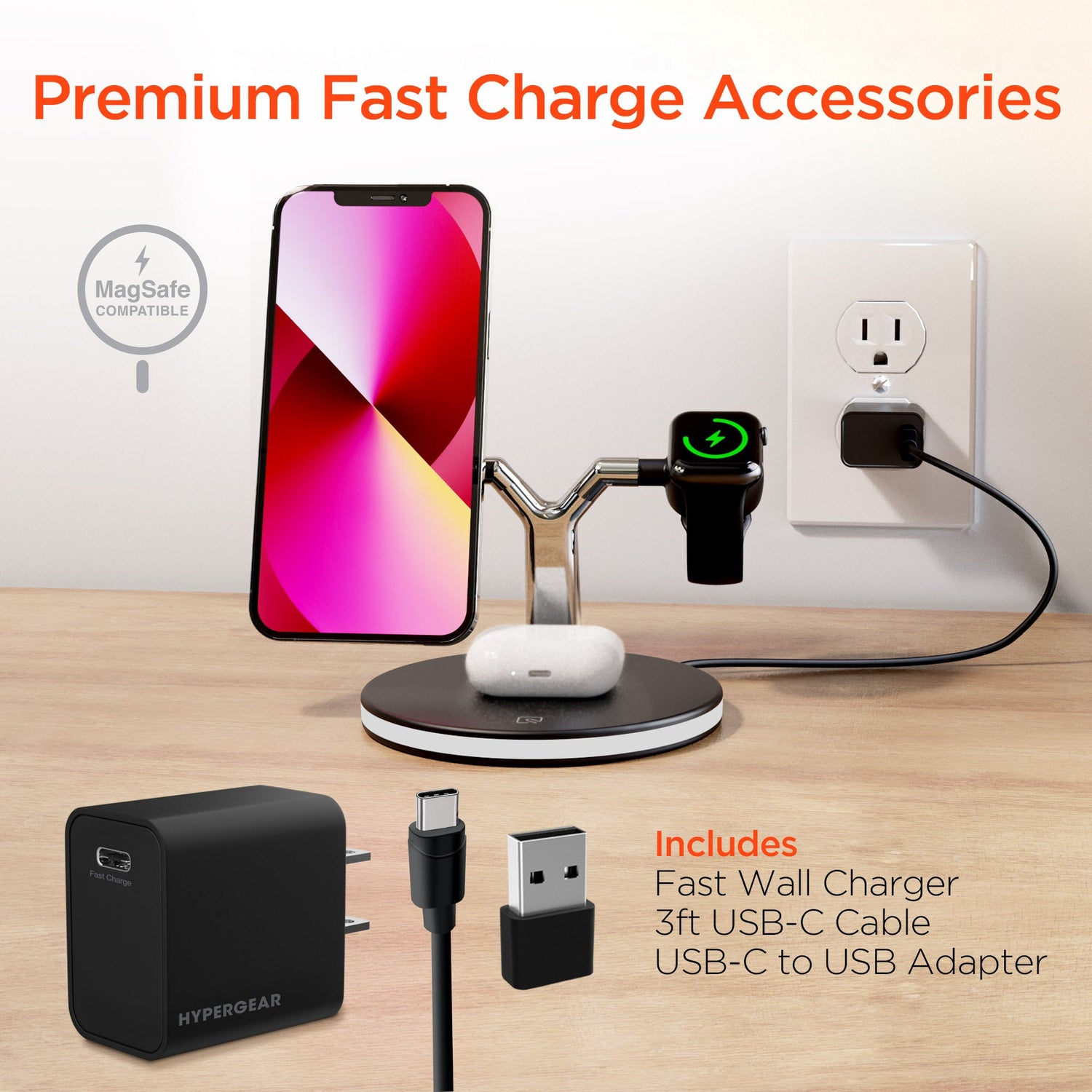 HyperGear MaxCharge 3-in-1 MagSafe Wireless Charging Stand for Phones Jupiter Gear Home