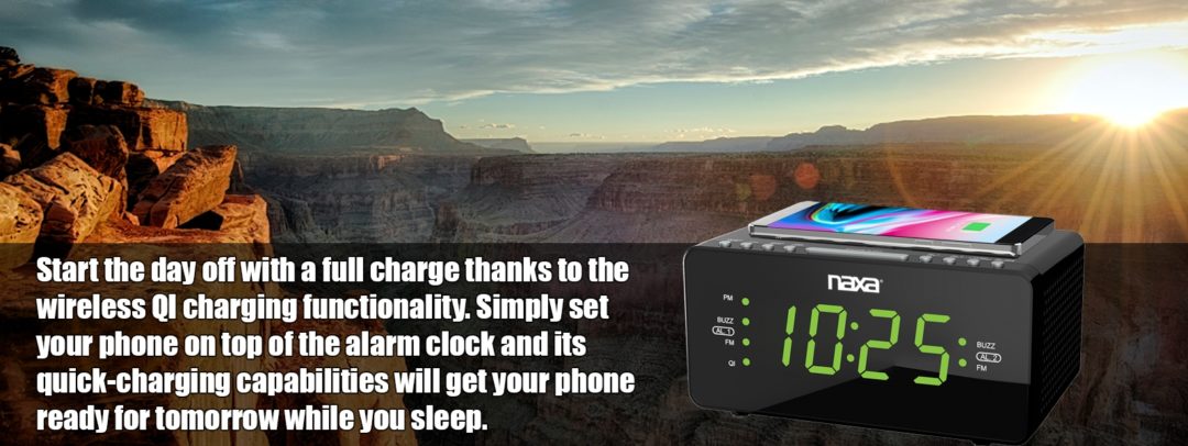 Naxa Dual Alarm Clock with Qi Wireless Charging Function (NRC-191) Jupiter Gear Home