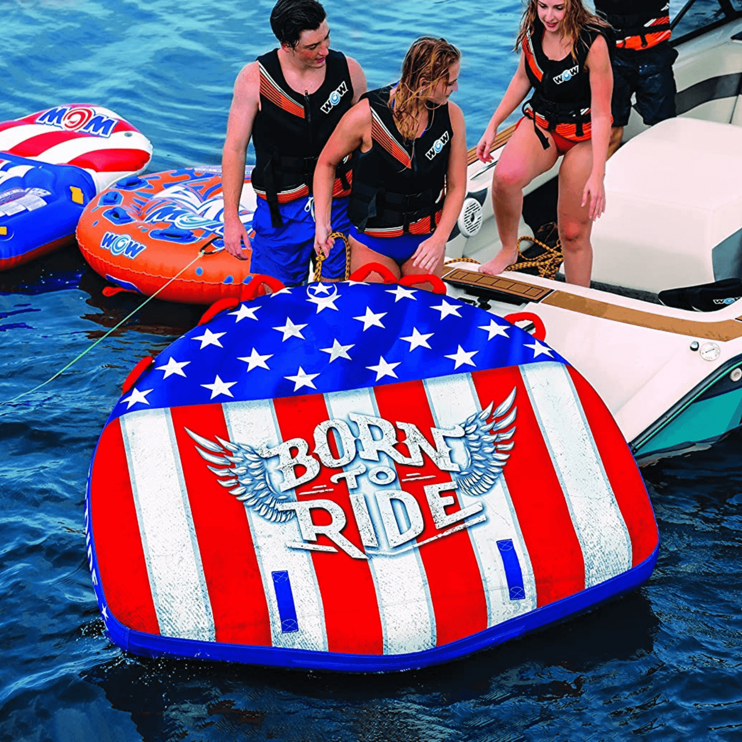 WOW Watersports Born to Ride 3 Person 3P Towable with Soft Top and EZ Tow Jupiter Gear Home
