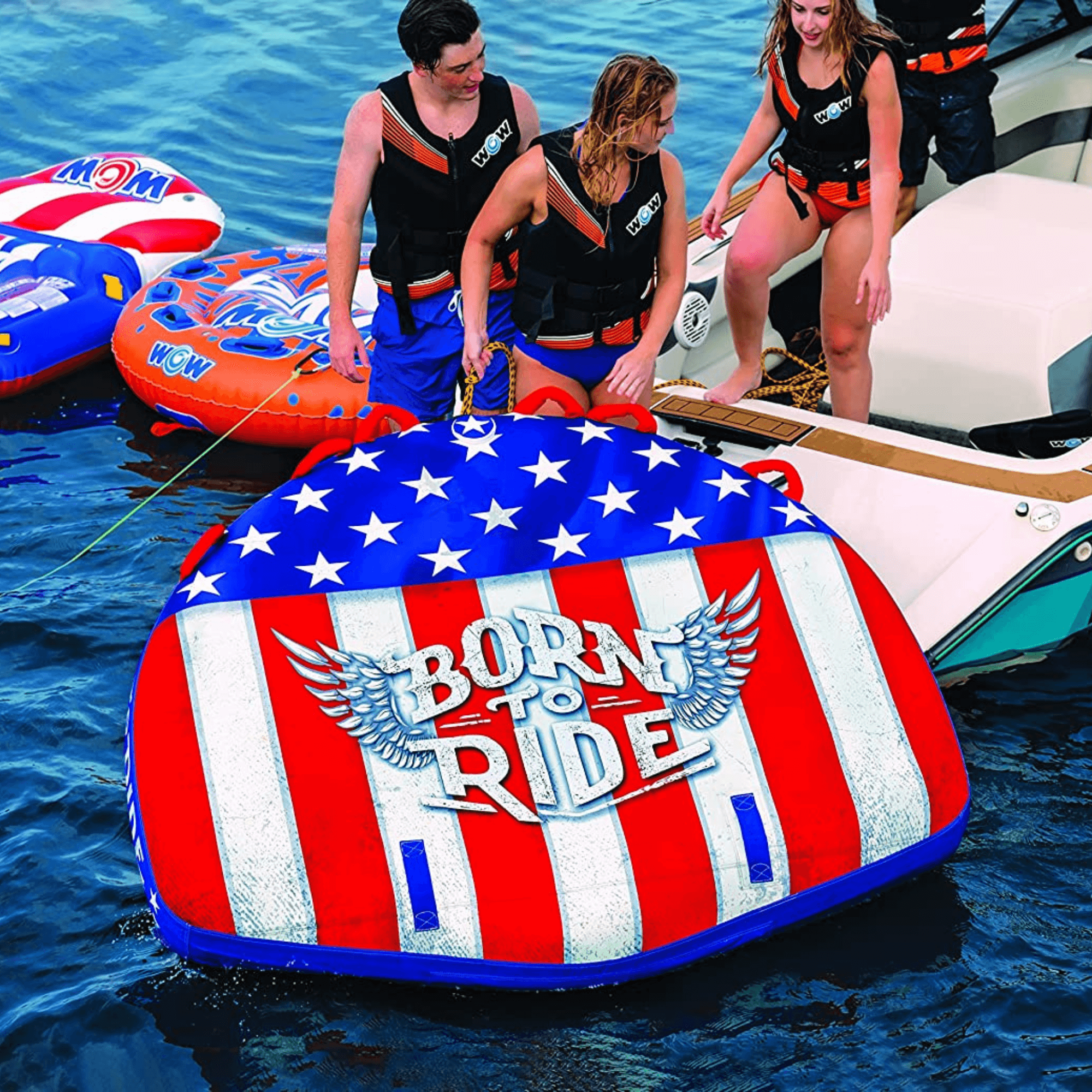 WOW Watersports Born to Ride 3 Person 3P Towable with Soft Top and EZ Tow Jupiter Gear Home