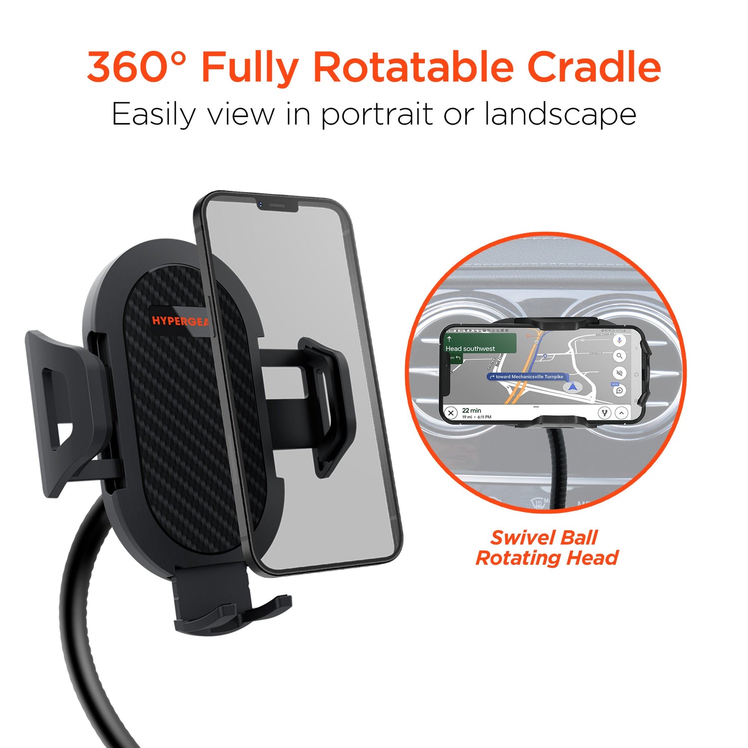 HyperGear Universal Cup Holder Flex Phone Mount w Rotatable Cradle Jupiter Gear Home