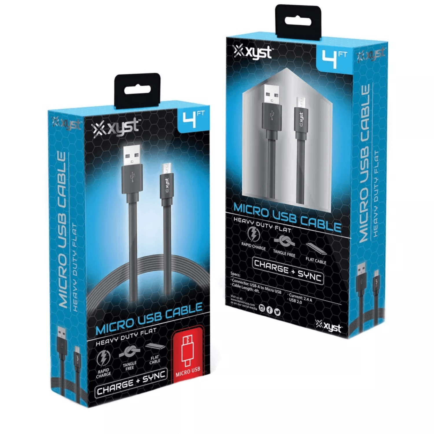 Xyst Charge and Sync USB to Micro USB Flat Cable 4Ft Jupiter Gear Home