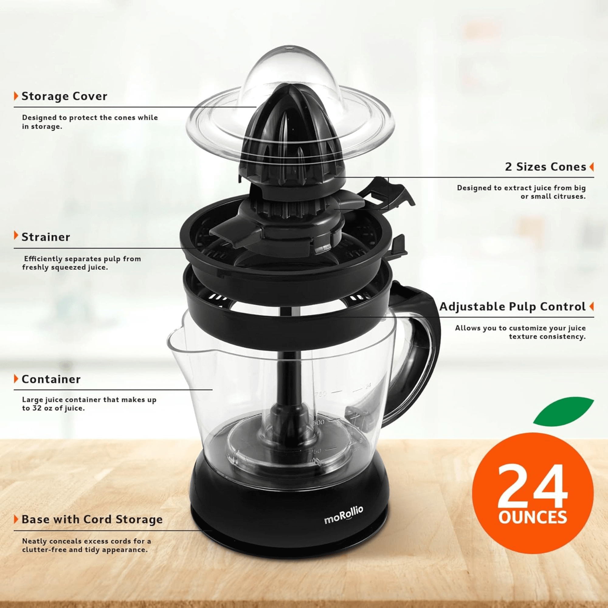 moRollio Compact 24oz Electric Citrus Juicer Jupiter Gear Home