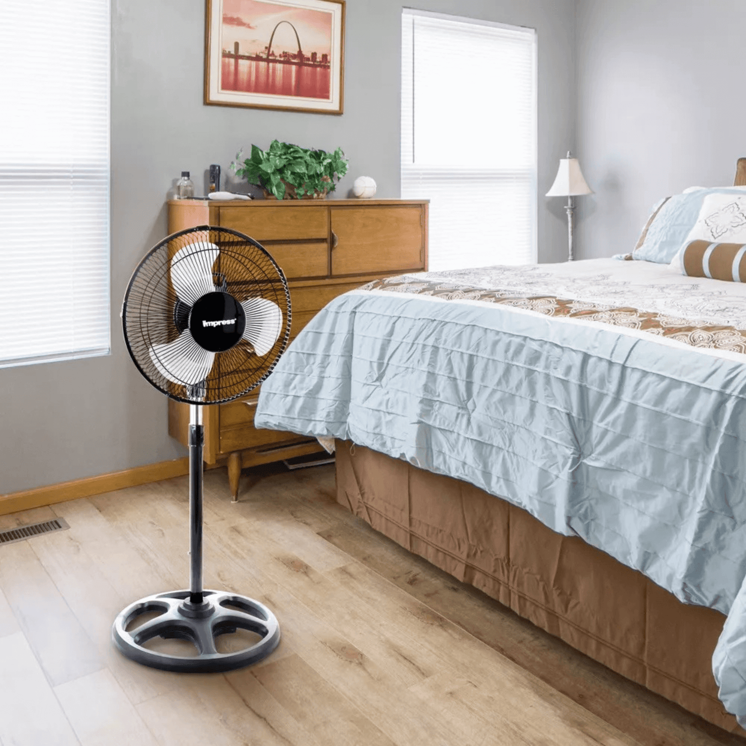 Impress Mighty Mite 10-Inch Oscillating Standing Fan with Metal Blades Jupiter Gear Home