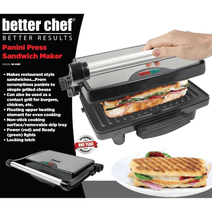 Better Chef Non-Stick Floating Hinge Panini Press Sandwich Maker Jupiter Gear Home
