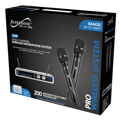 Supersonic UHF Dual Channel Selectable Frequencies Professional Wireless Microphone Jupiter Gear Home