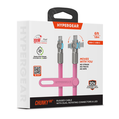 HyperGear Chunky180° 100W USB-C to USB-C Rugged Fast Charge Cable 6ft Jupiter Gear Home