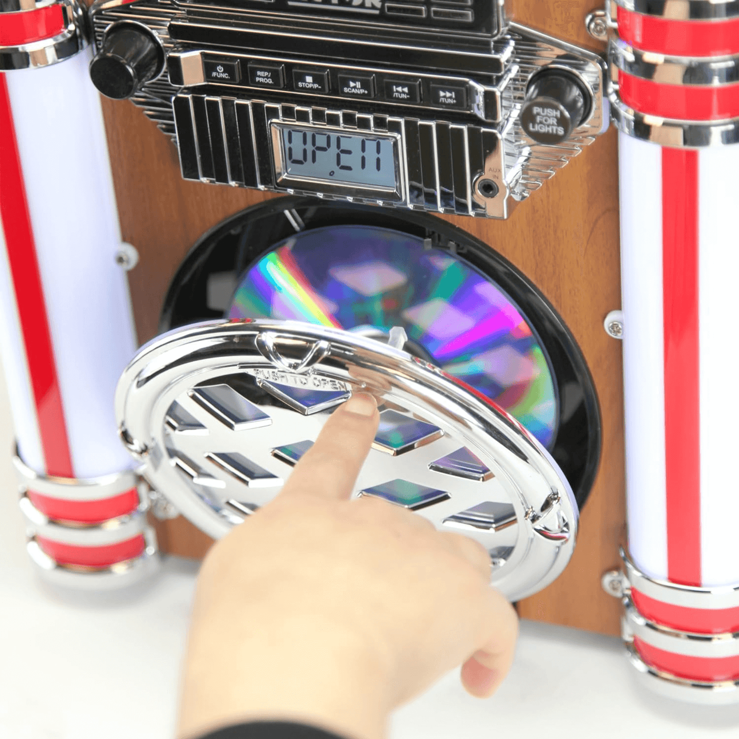 Victor Broadway II Desktop CD Jukebox with Multi-Color LED Lighting and FM Radio Jupiter Gear Home