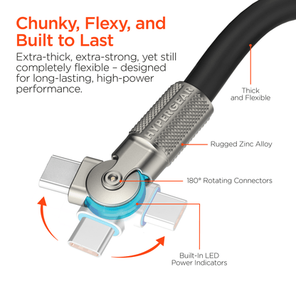 HyperGear Chunky180° 100W USB-C to USB-C Rugged Fast Charge Cable 6ft Jupiter Gear Home