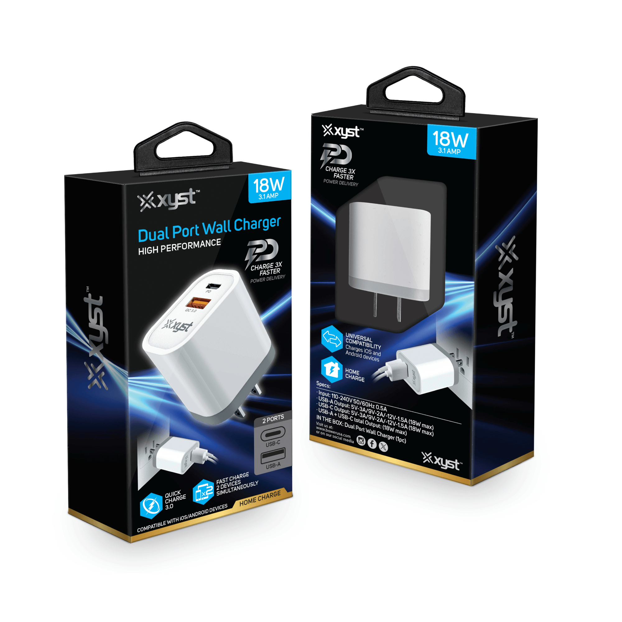 Xyst 3.4-Amp Dual USB Wall Charger with USB Port and USB Type-C Port Jupiter Gear Home