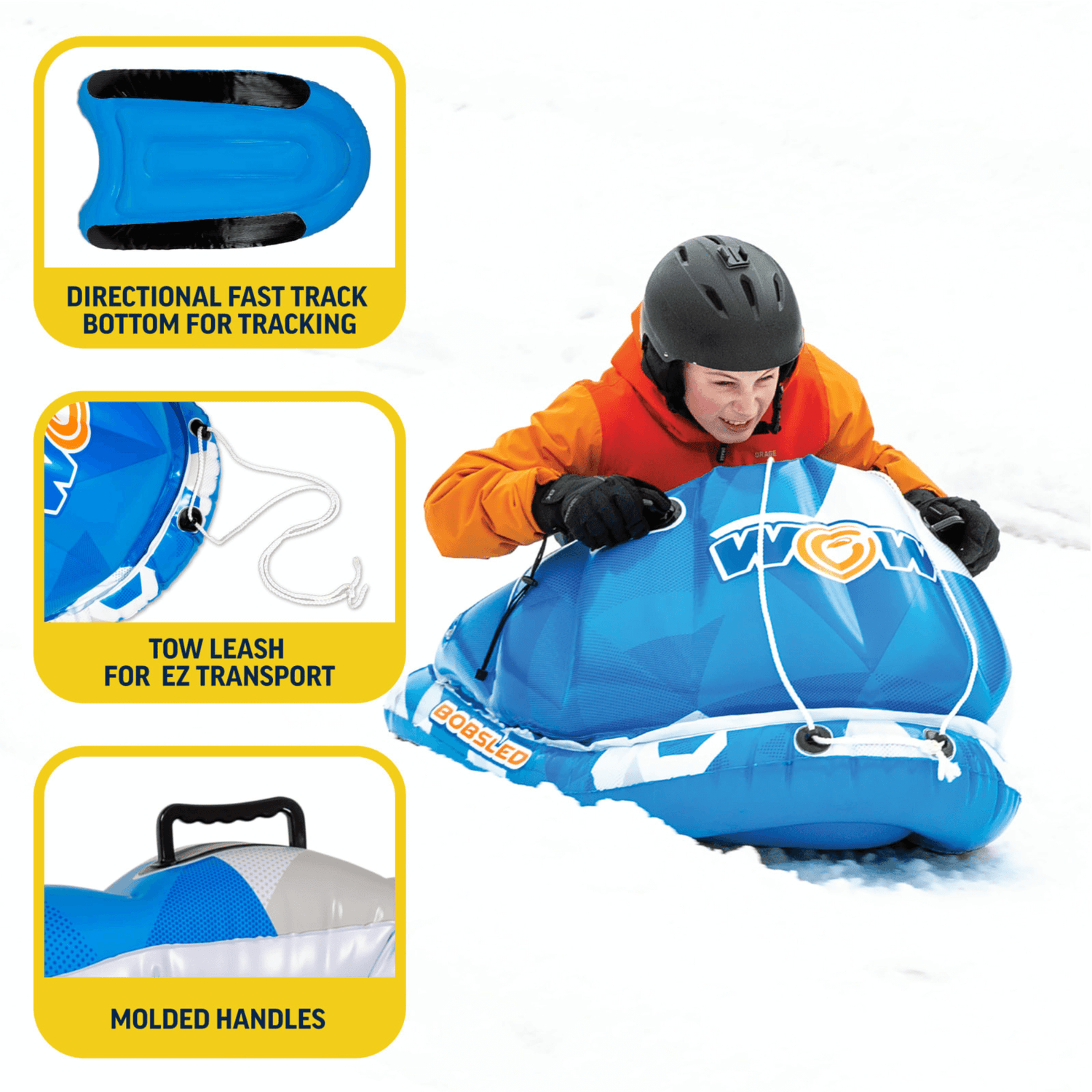 WOW Watersports Snow Tube Bobsled for Kids and Adults w Front Snow Shield Jupiter Gear Home
