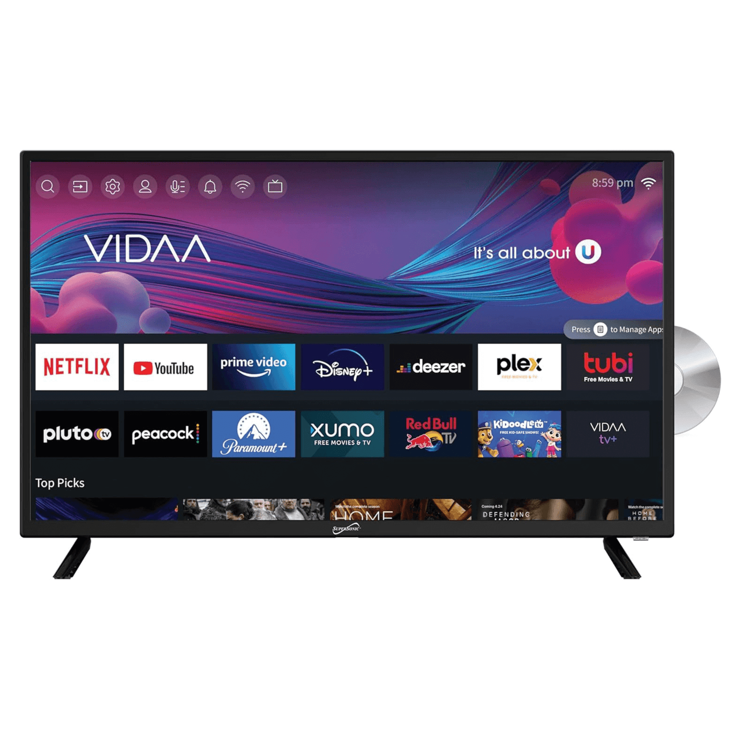 Supersonic 32-inch DLED Smart HDTV with DVD Player ATSC and NTSC System ACDC Compatible Jupiter Gear Home