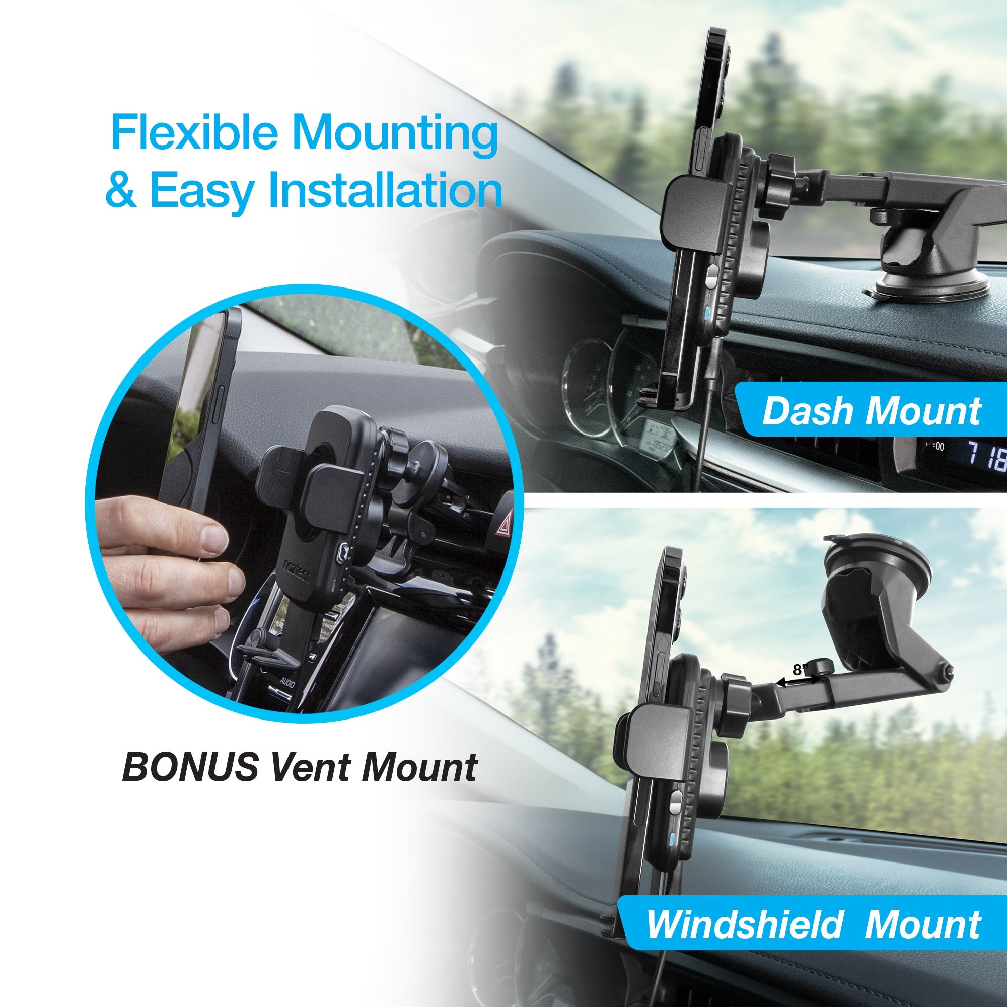 Naztech Smart Grip Wireless Charging Car Mount Jupiter Gear Home