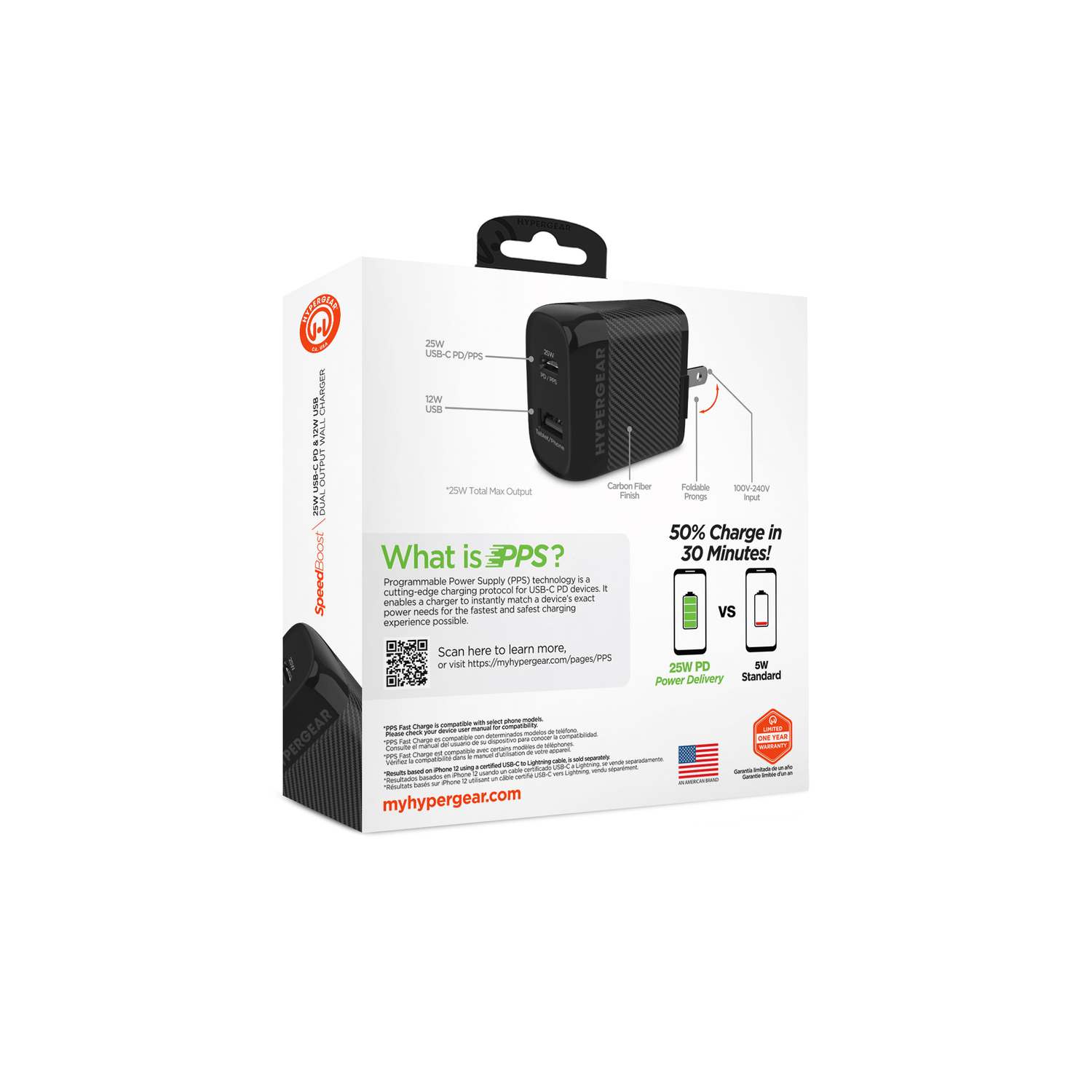 HyperGear SpeedBoost 25W USB-C PD + 12W USB Fast Wall Charger with PPS Jupiter Gear Home