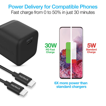 Naztech 30W PD Wall Charger + USB-C to USB-C Cable 6ft for Traveling Jupiter Gear Home