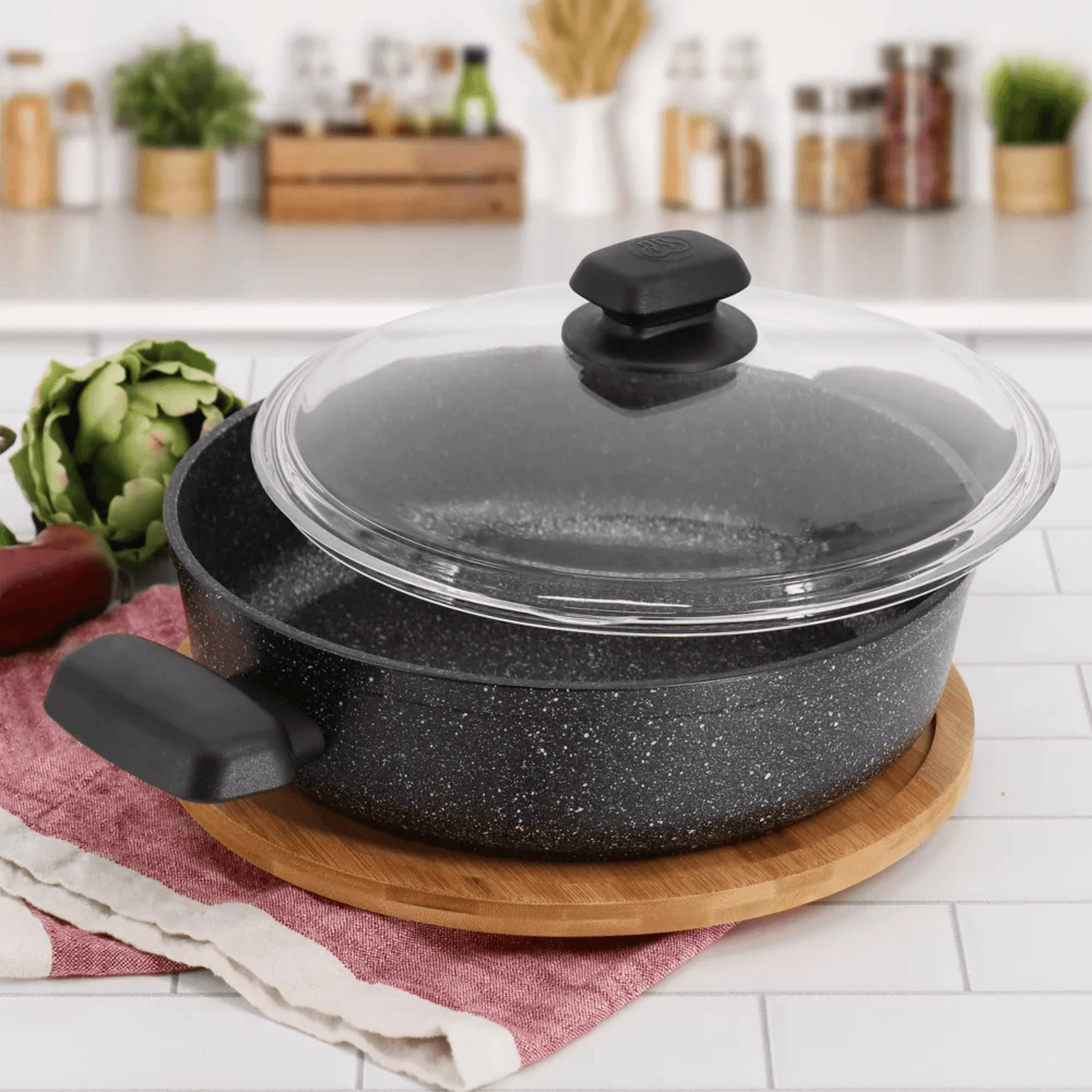 Korkmaz Ornella Aluminum 4L Non-Stick Low Casserole Dish with Lid Jupiter Gear Home
