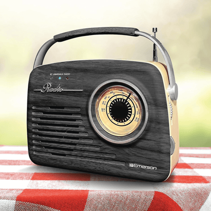 Emerson Portable Retro Radio with Built-In Rechargeable Battery and Memory Set Jupiter Gear Home
