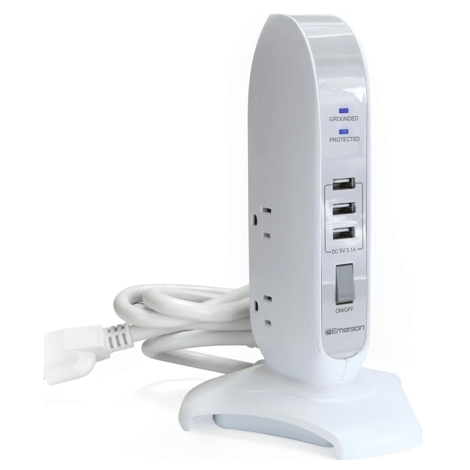 Emerson 5-Outlet + USB Charging Tower with Surge Protection and On/ Off Switch Jupiter Gear Home