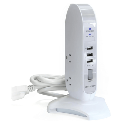 Emerson 5-Outlet + USB Charging Tower with Surge Protection and On/ Off Switch Jupiter Gear Home