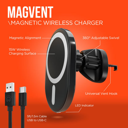 HyperGear MagVent Wireless Car Charging Mount for iPhone 13 Jupiter Gear Home