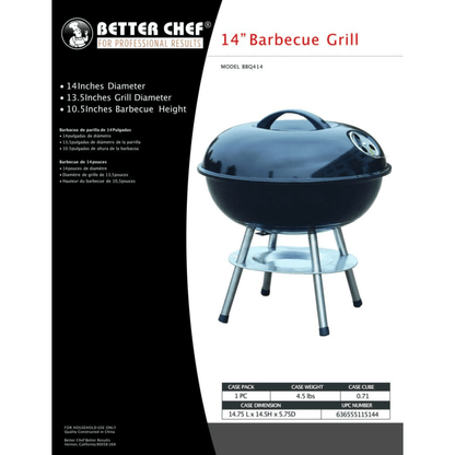 Better Chef 14" Portable Charcoal Barbecue Grill Jupiter Gear Home