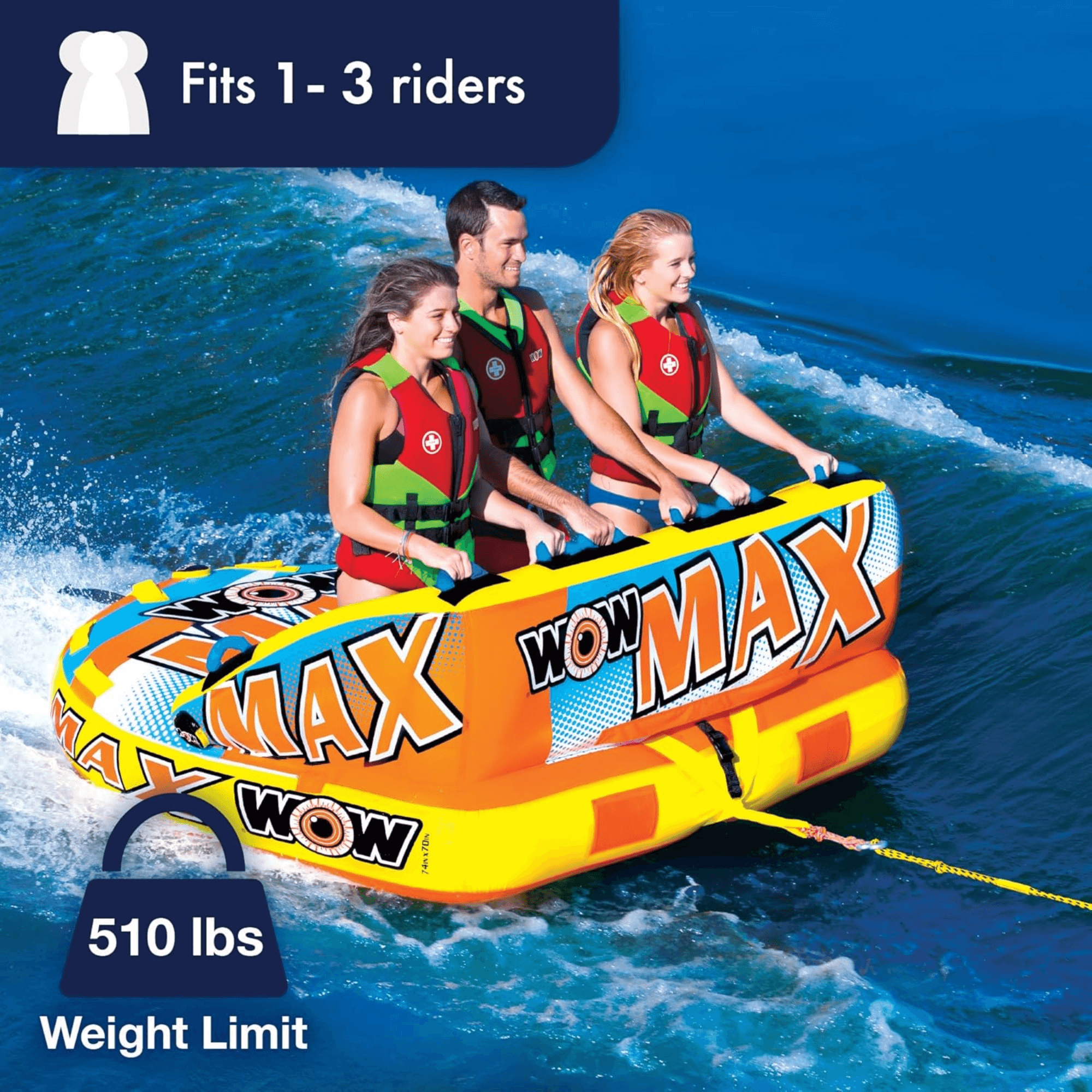 WOW Watersports Max Inflatable Towable Deck Tube for up to 3 Riders Jupiter Gear Home