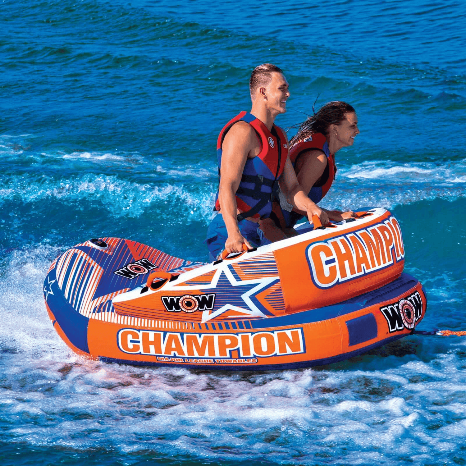 WOW Watersports Champion 2-Person Towable with EZ-Up Nose for Minimal Drag and Footrest Jupiter Gear Home