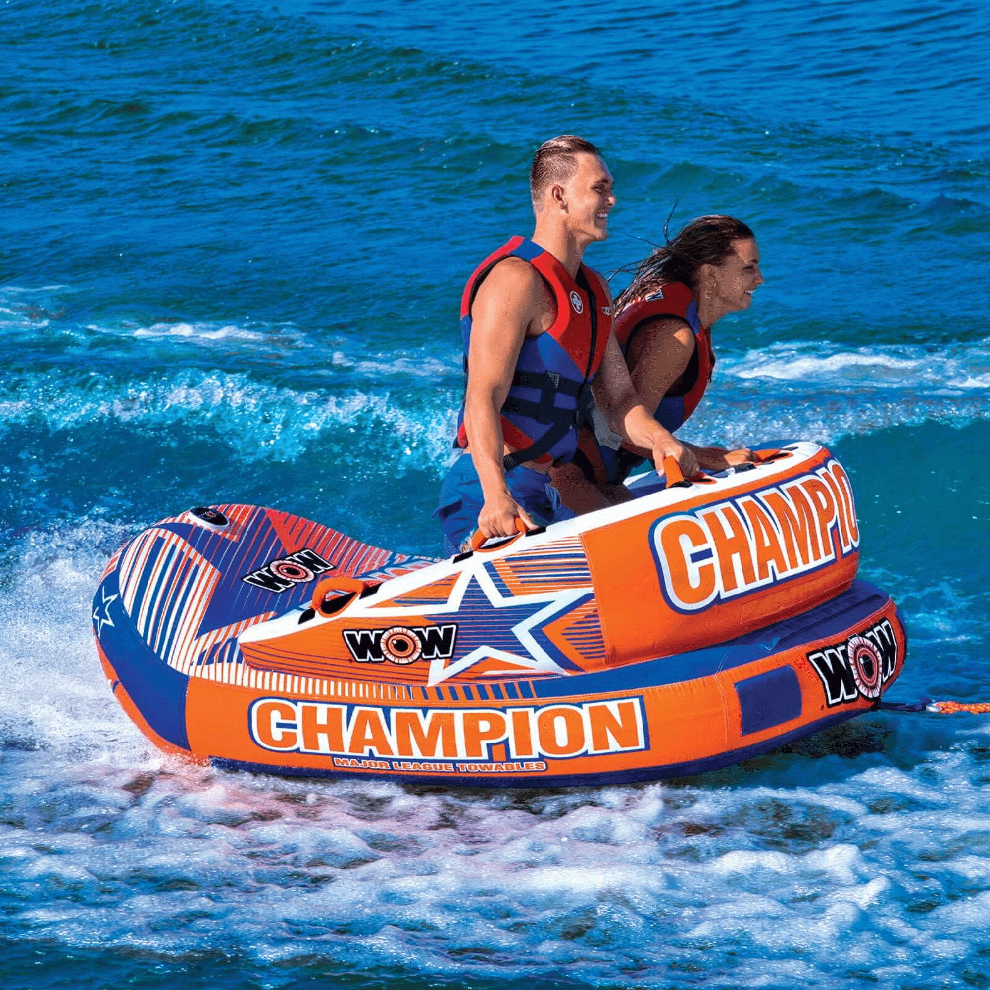 WOW Watersports Champion 2-Person Towable with EZ-Up Nose for Minimal Drag and Footrest Jupiter Gear Home
