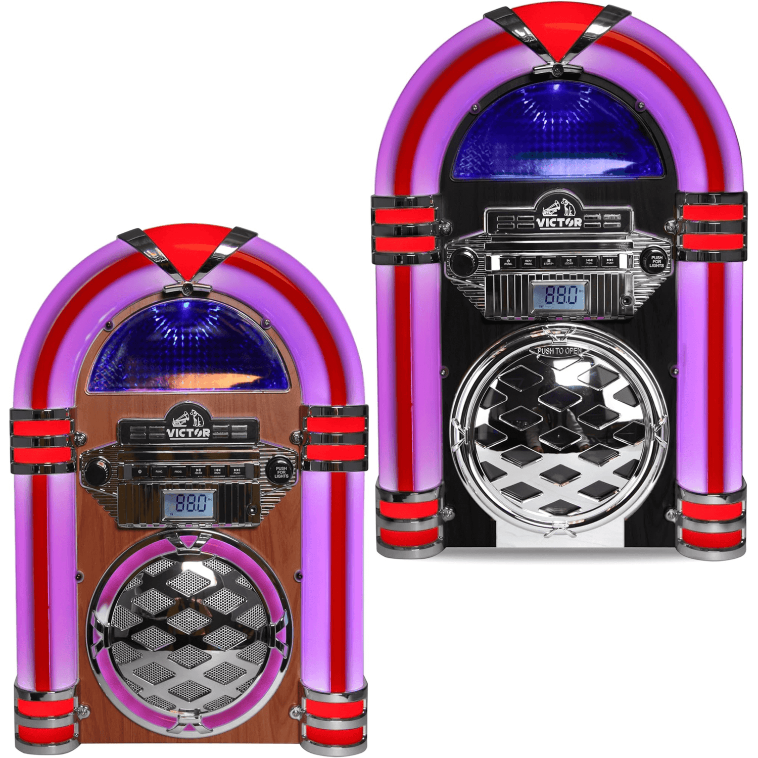 Victor Broadway II Desktop CD Jukebox with Multi-Color LED Lighting and FM Radio Jupiter Gear Home
