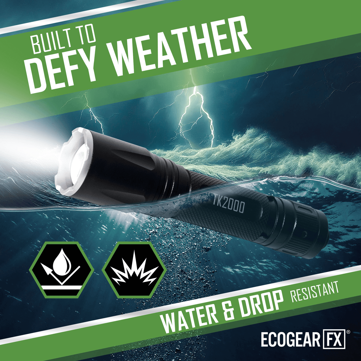 EcoGear FX TK2000 USB Rechargeable LED Tactical Flashlight Jupiter Gear Home