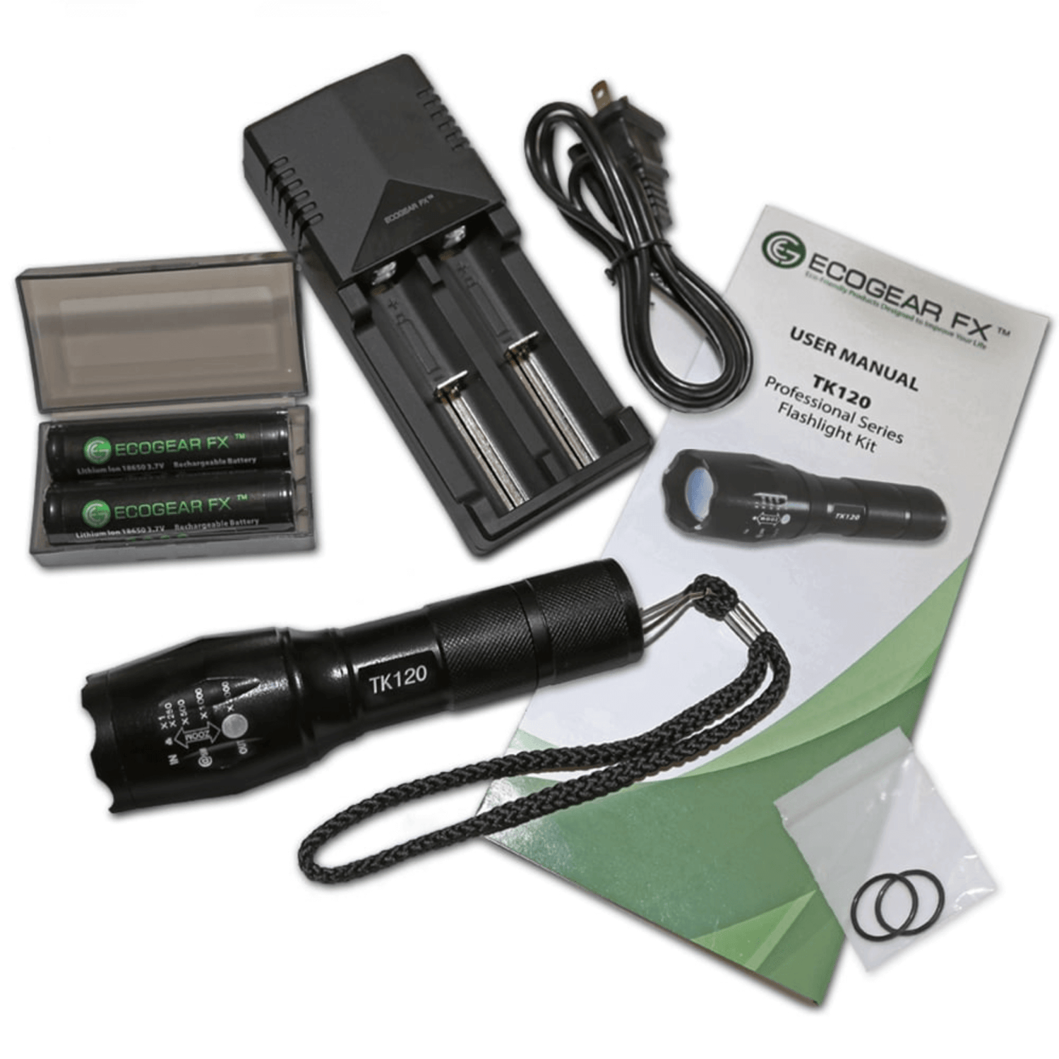 EcoGear FX TK120 Professional LED Flashlight Kit with Batteries and Charger Jupiter Gear Home