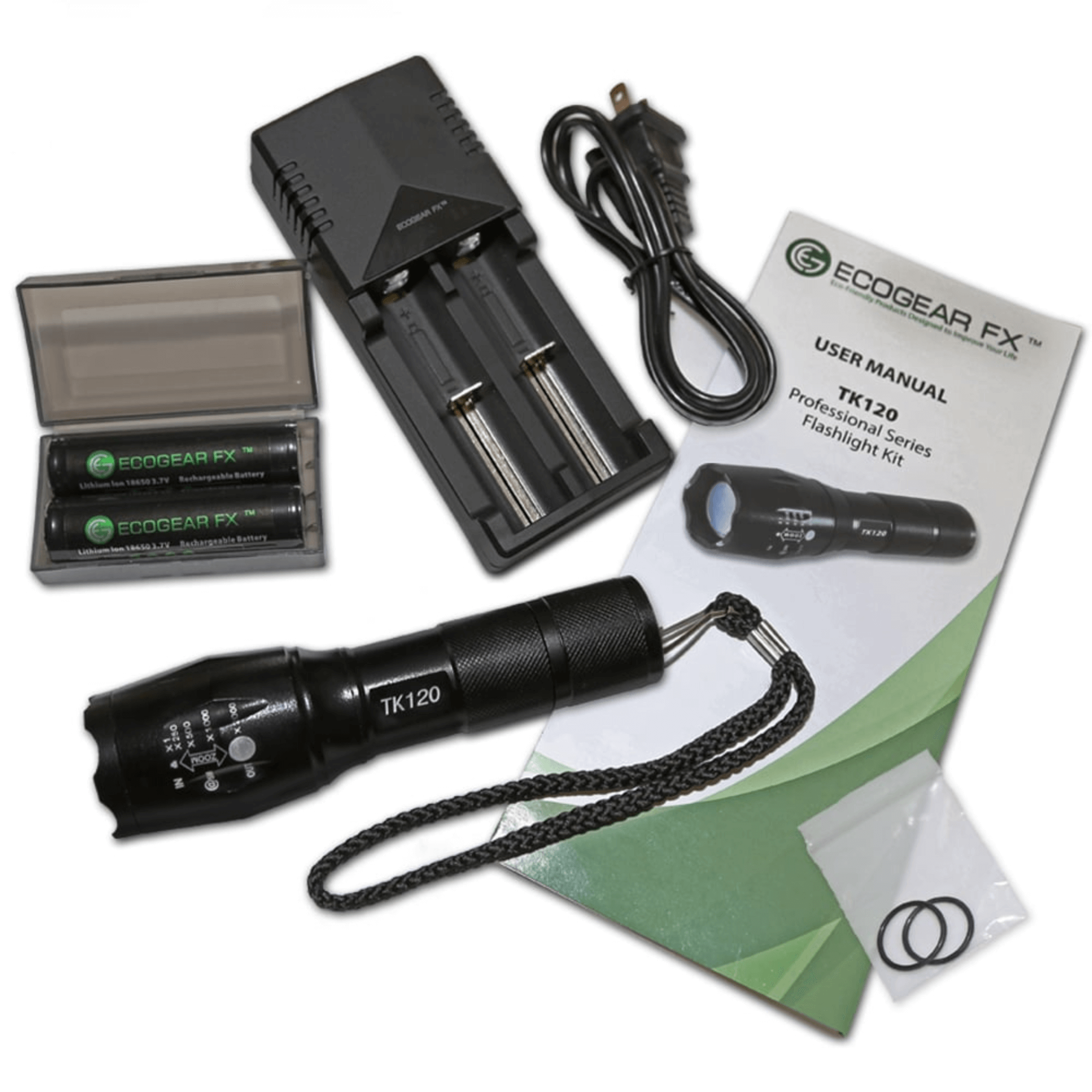 EcoGear FX TK120 Professional LED Flashlight Kit with Batteries and Charger Jupiter Gear Home