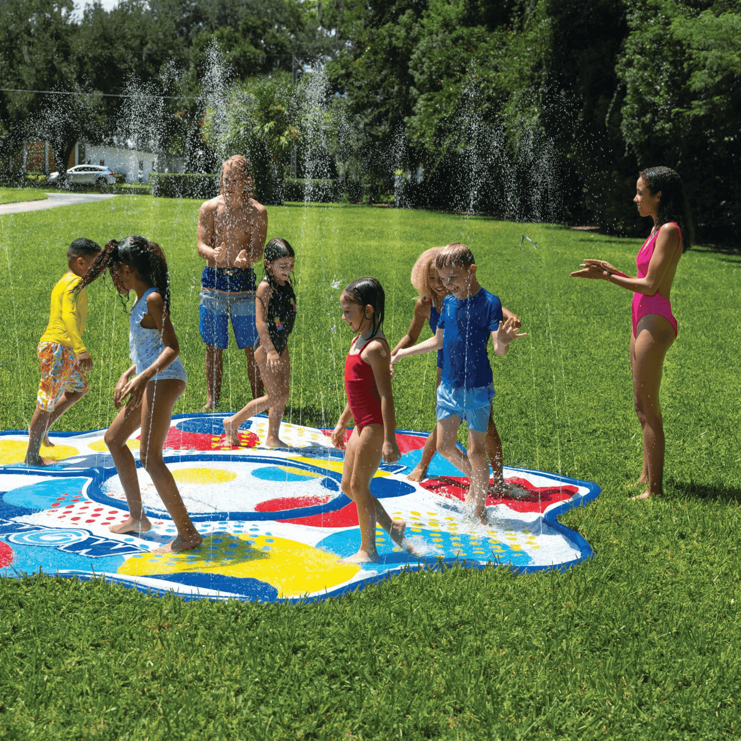 WOW Watersports 12ft Dots Spray Pad with Inflatable Edge Rim to Retain Water Jupiter Gear Home
