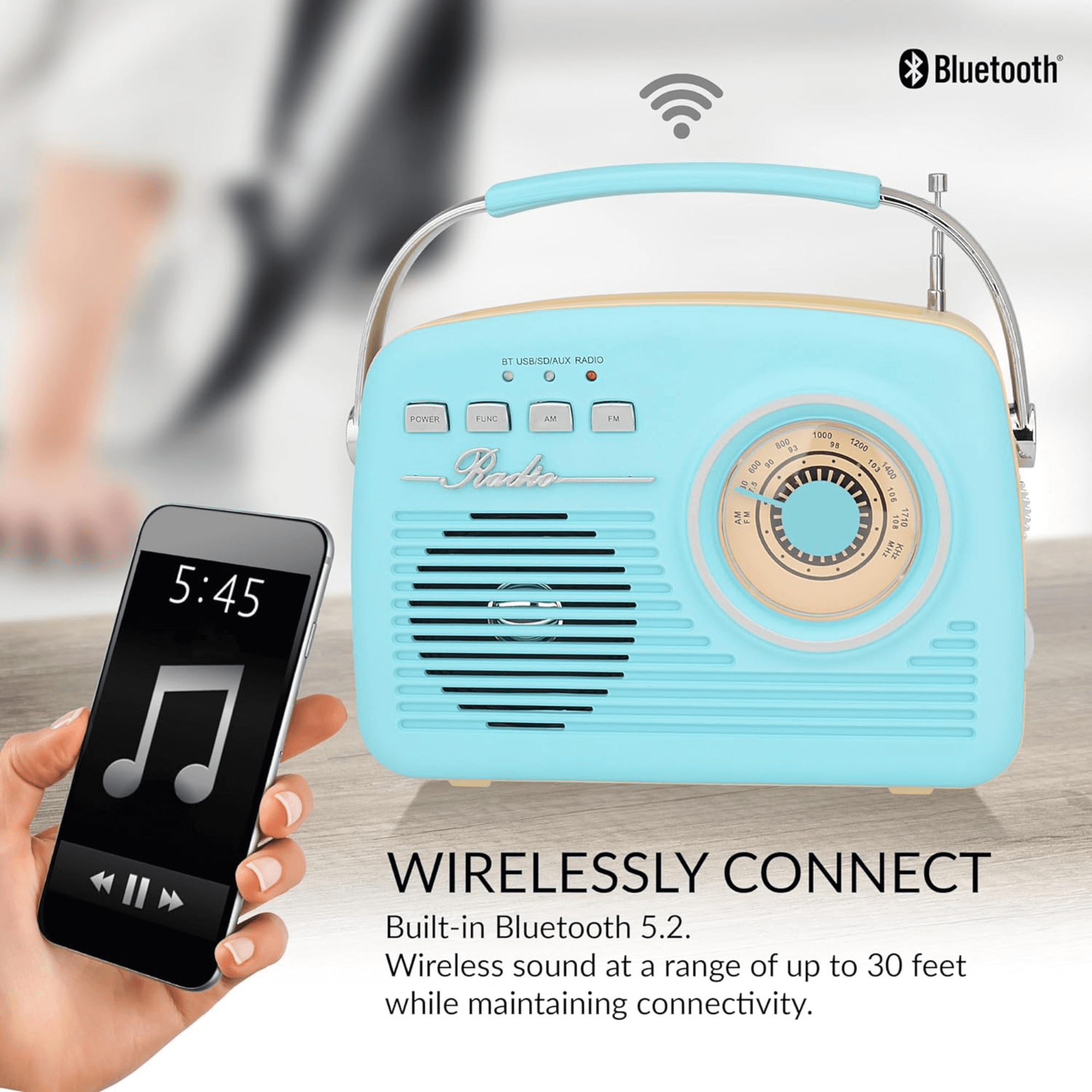 Supersonic Multi-Function Bluetooth Retro Speaker with Rechargeable Battery Jupiter Gear Home