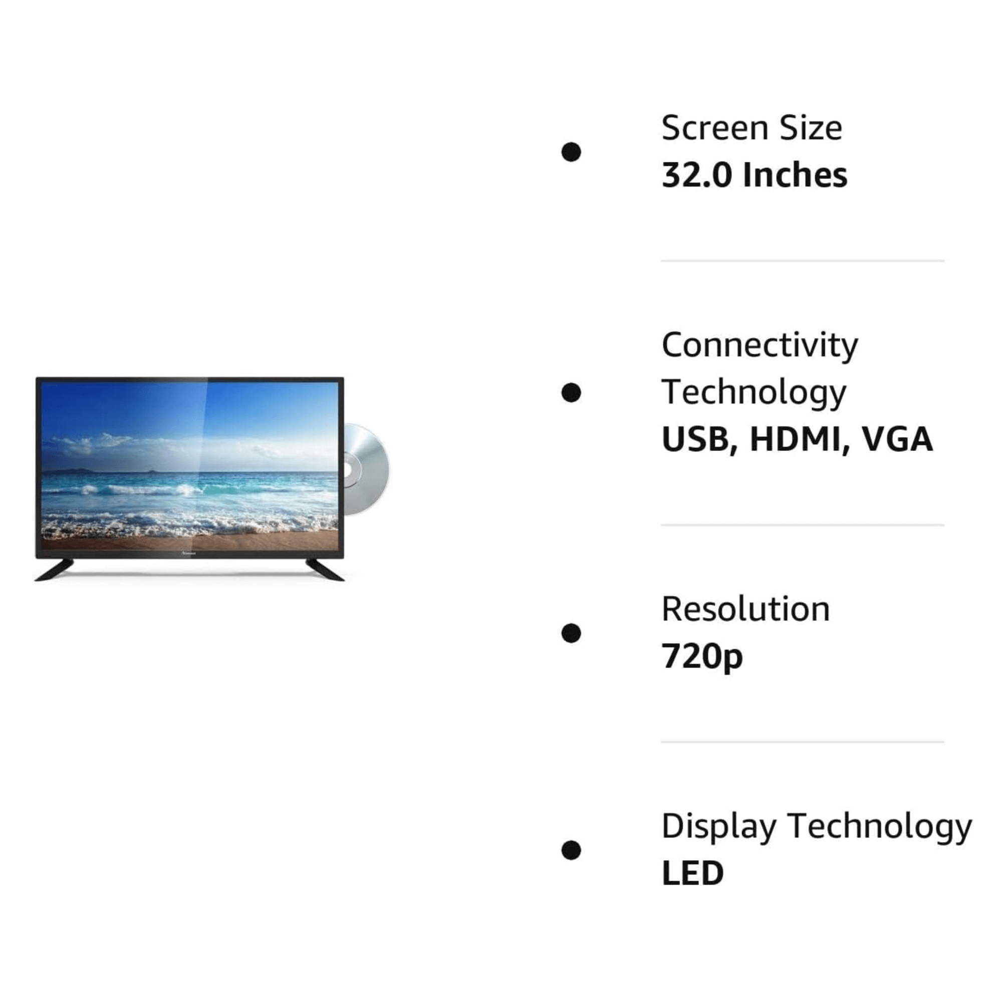 Norcent 32 Inch 720P LED HD Backlight Flat TV DVD Combo with Full Range Speakers Jupiter Gear Home