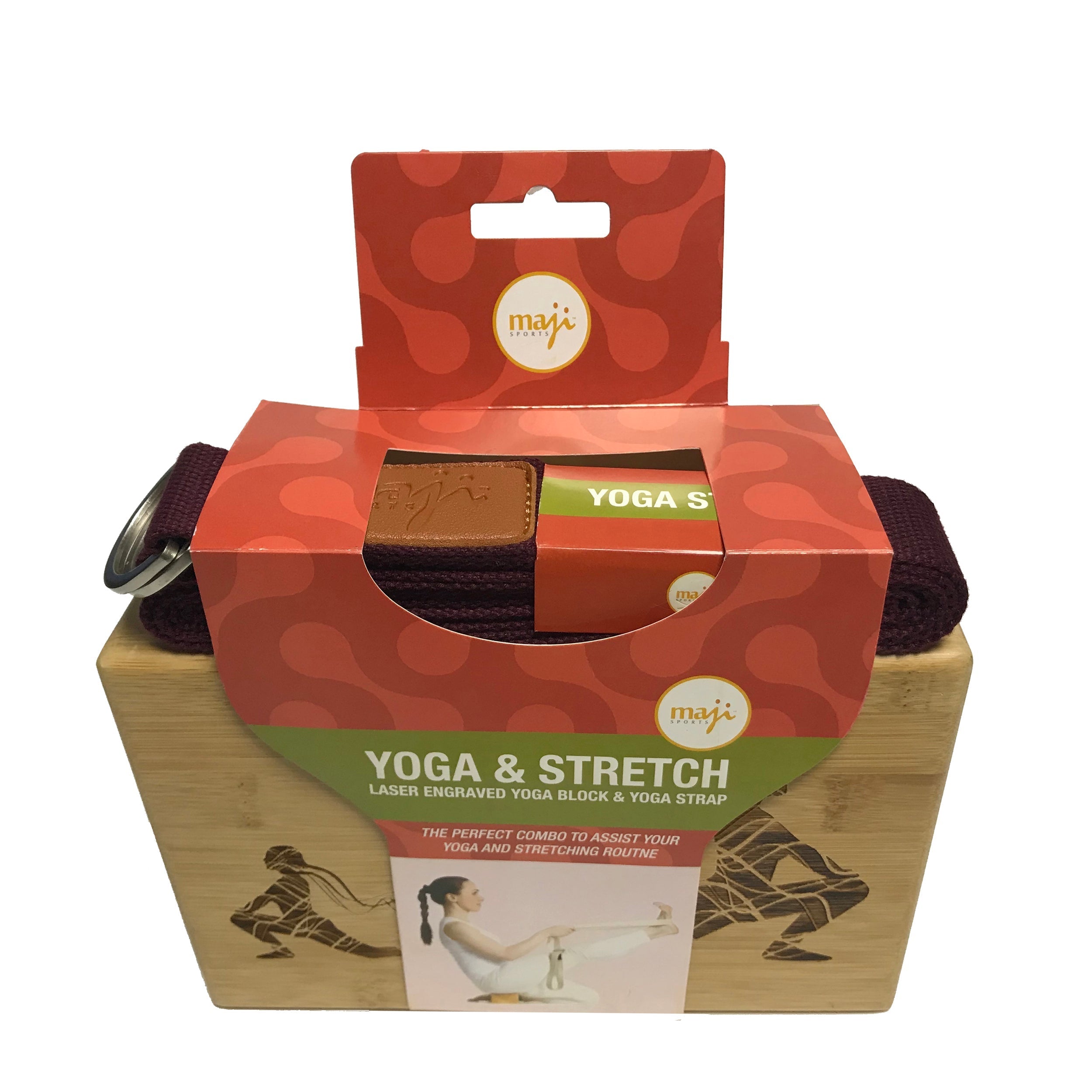 Maji Sports Laser Engraved Bamboo Yoga Block &amp; Strap Combo Jupiter Gear Home
