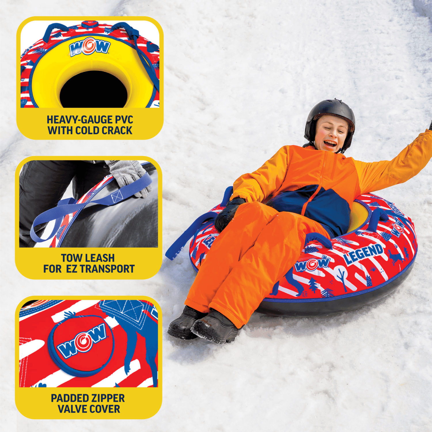 WOW Watersports Legend Hard-Bottom Snow Tube for 1 Person Jupiter Gear Home