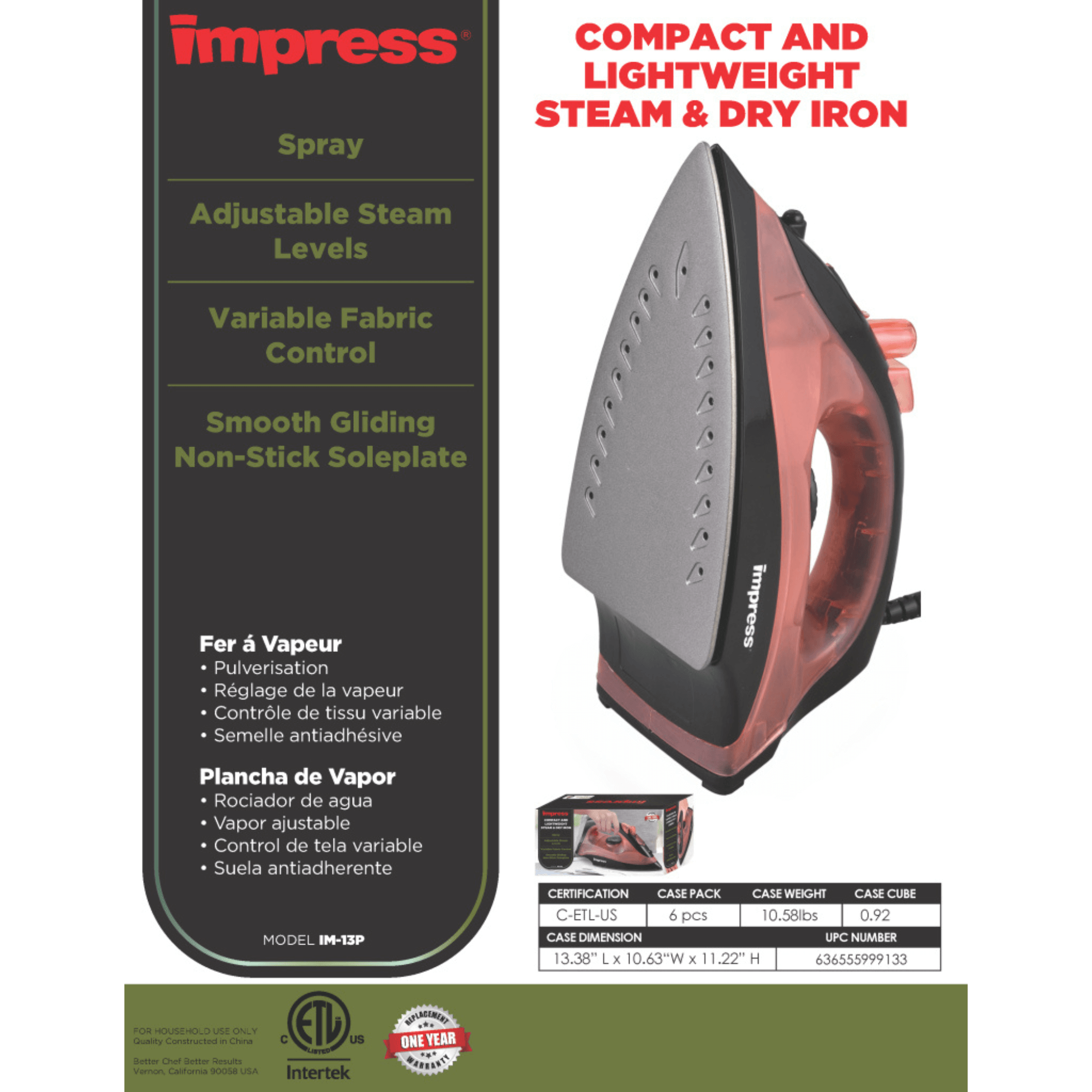 Impress Compact Spray Non-Stick Steam and Dry Iron Jupiter Gear Home