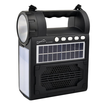 Supersonic Solar Power Speaker w FM Radio, Flashlight, Lantern &amp; Phone Stand Jupiter Gear Home