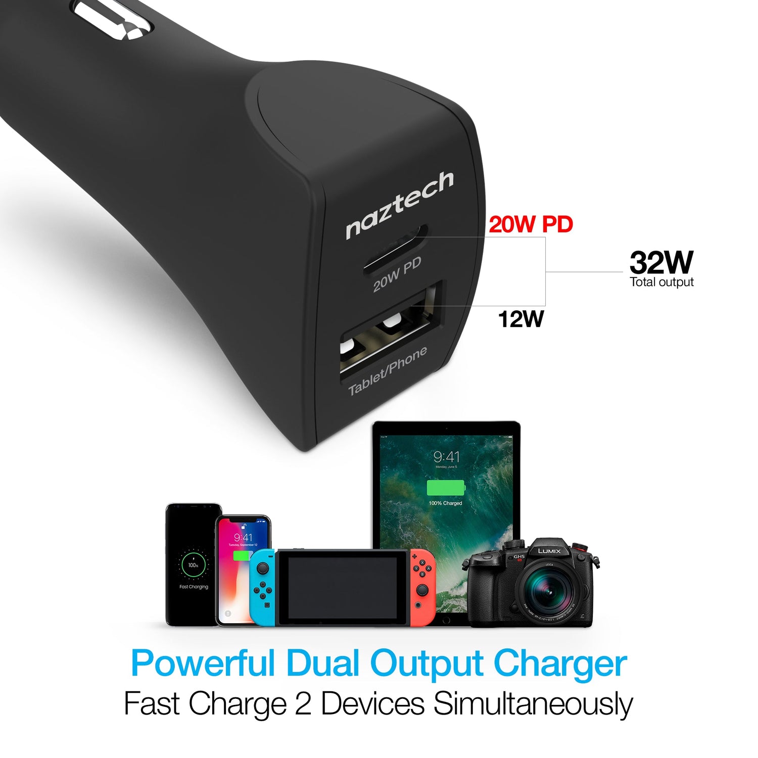 Naztech 20W USB-C PD+12W USB Car Charger Jupiter Gear Home