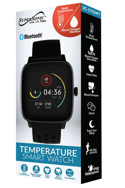 Supersonic Smartwatch with Dynamic Heart Rate, Temperature, Blood Oxygen, and Blood Pressure Monitor Jupiter Gear Home
