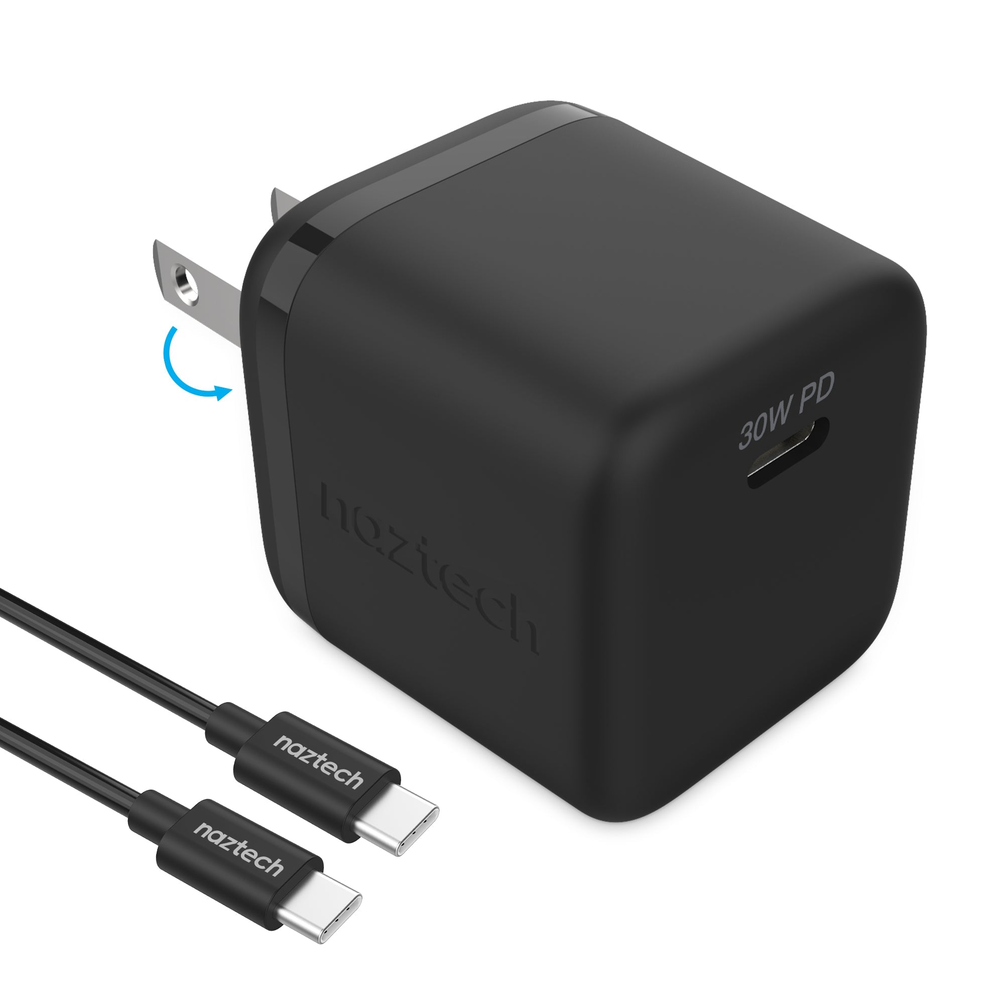Naztech 30W PD Wall Charger + USB-C to USB-C Cable 6ft for Traveling Jupiter Gear Home