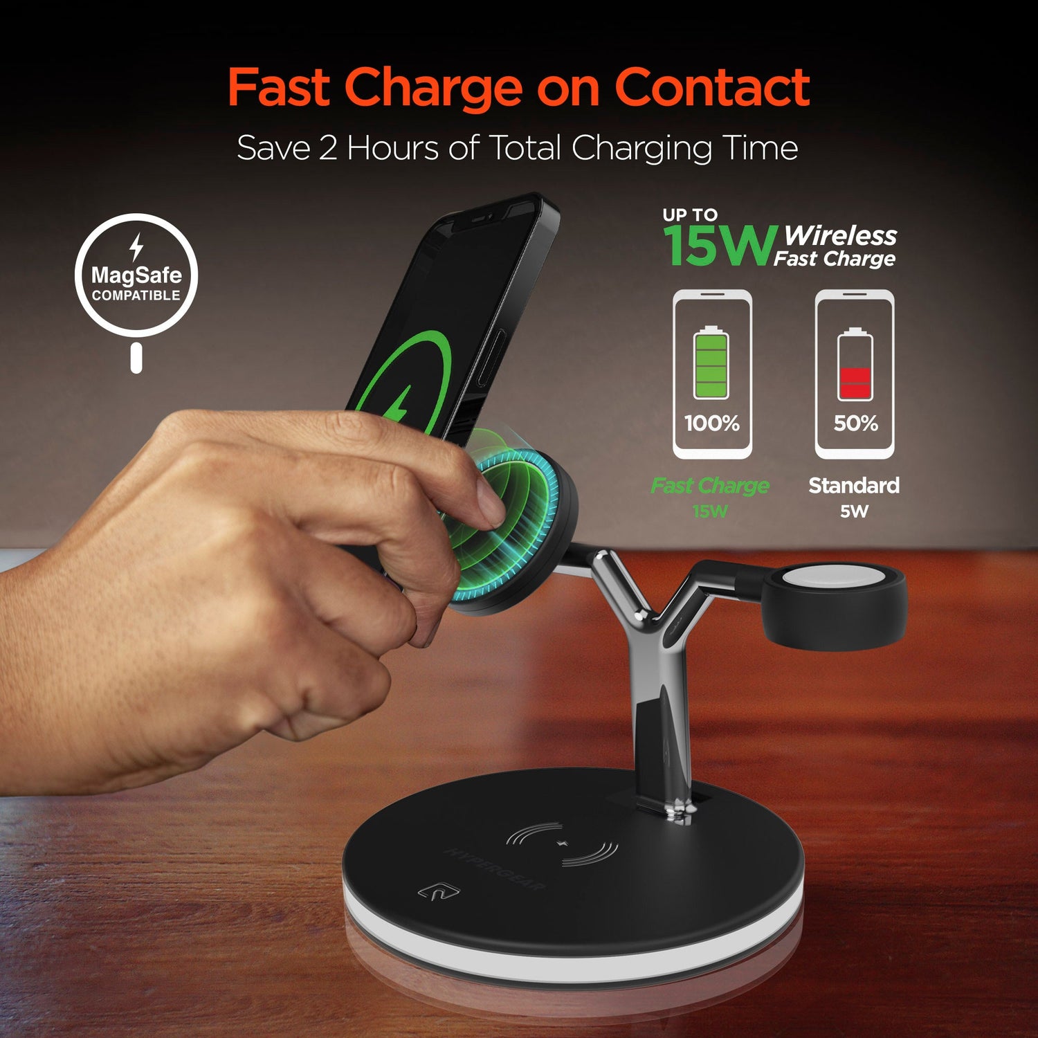 HyperGear MaxCharge 3-in-1 MagSafe Wireless Charging Stand for Phones Jupiter Gear Home